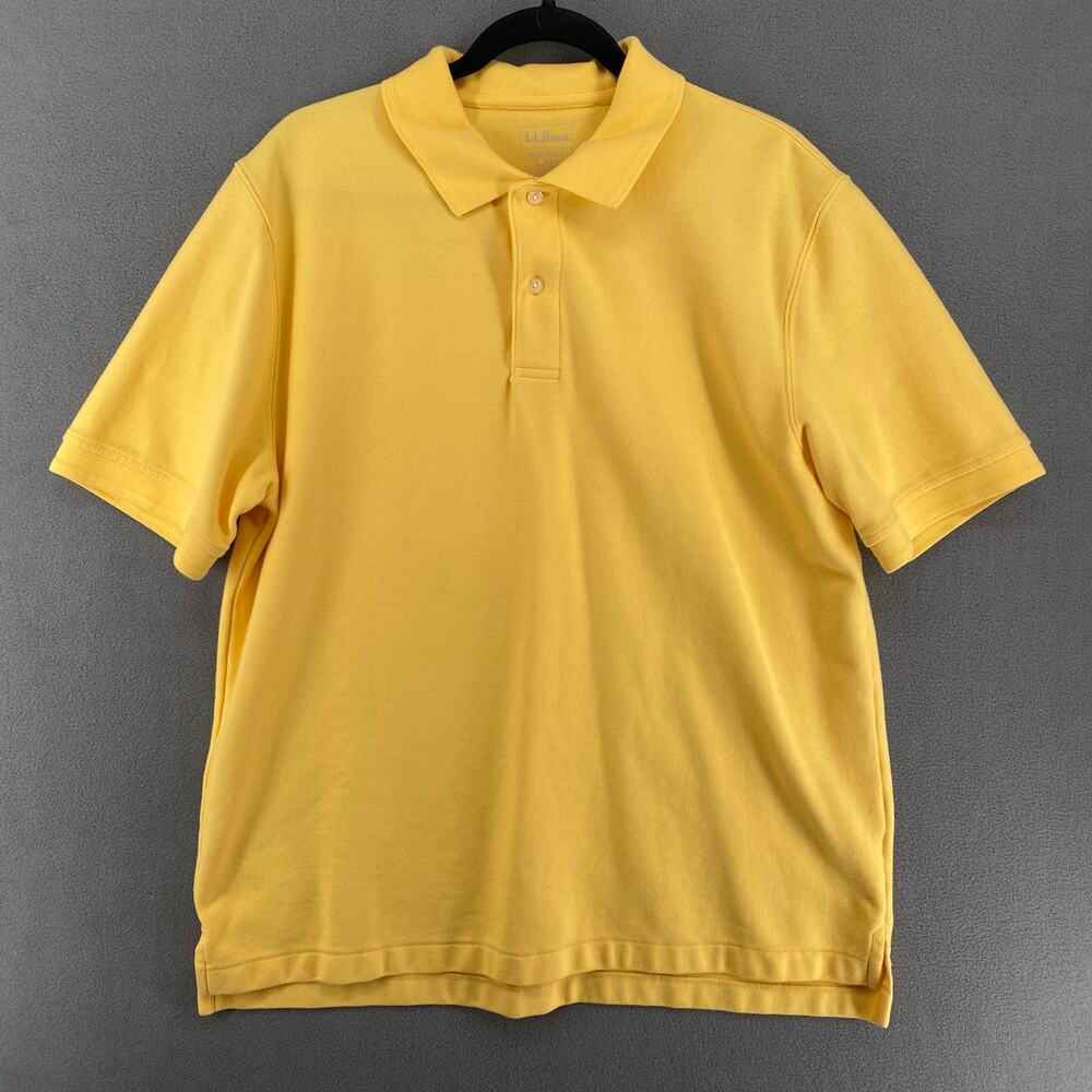 LL Bean Polo Shirt Traditional Fit Men L Regular Yelllow Heavyweight Golf Casual